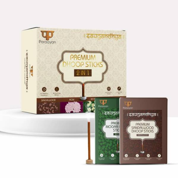 Paraayan Saugandhya Dhoop Sticks (Sandalwood - Mogra Combo) | 1 Pack, 2 Boxes, 20 Sticks Each - Image 2