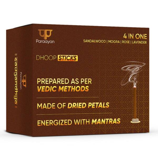 Paraayan Saugandhya Dhoop Sticks (4 in 1Combo) | 1 Pack, 4 Boxes, 20 Sticks Each - Image 1