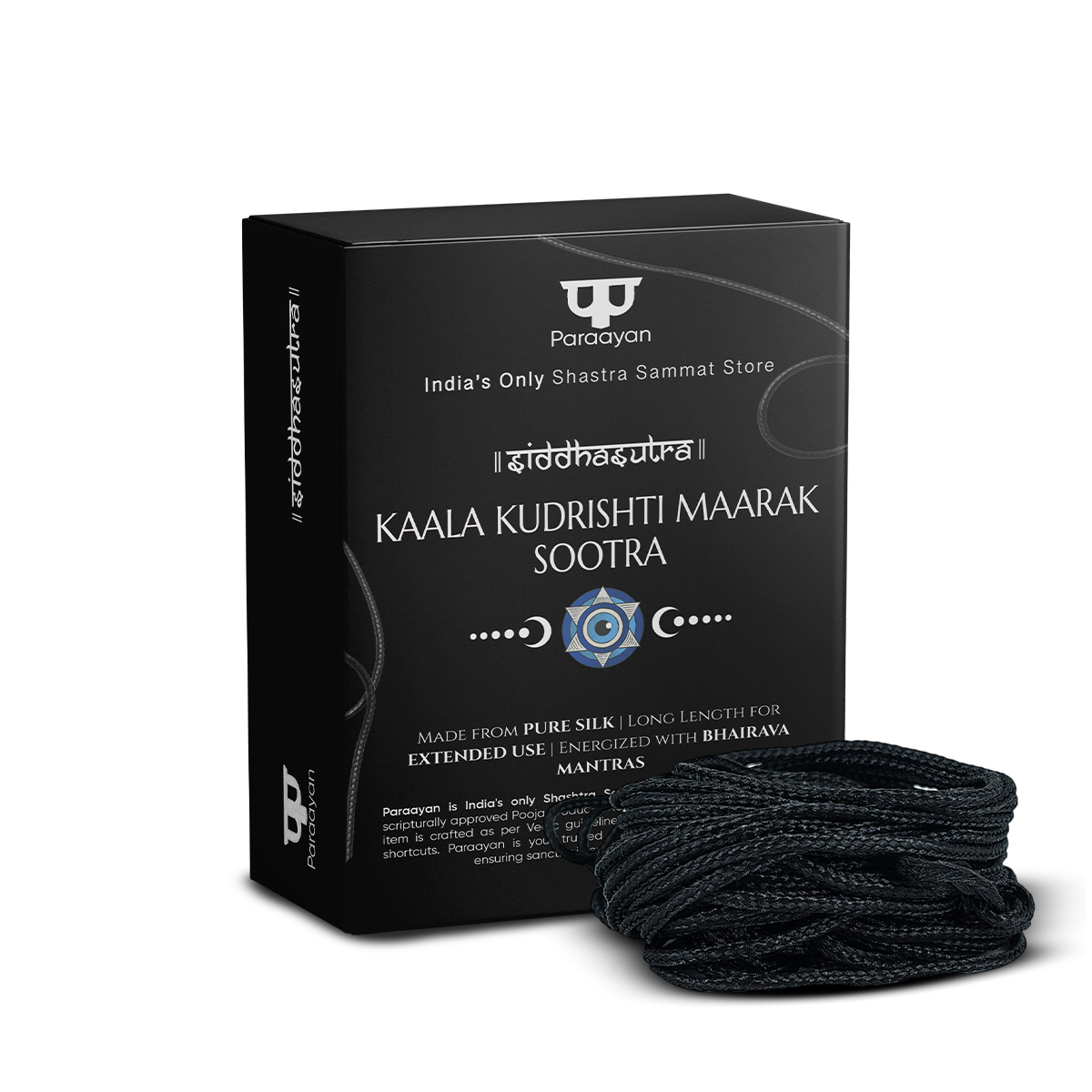 1 Paraayan Kaala Kudrishti Maarak Sootra | 10 Meter | Pack of 2 | Kaala Dhaga Nazar Suraksha Kavach Blessed with Mantras| Powerful Black Thread For Shielding Against Negative Energies - Image 1