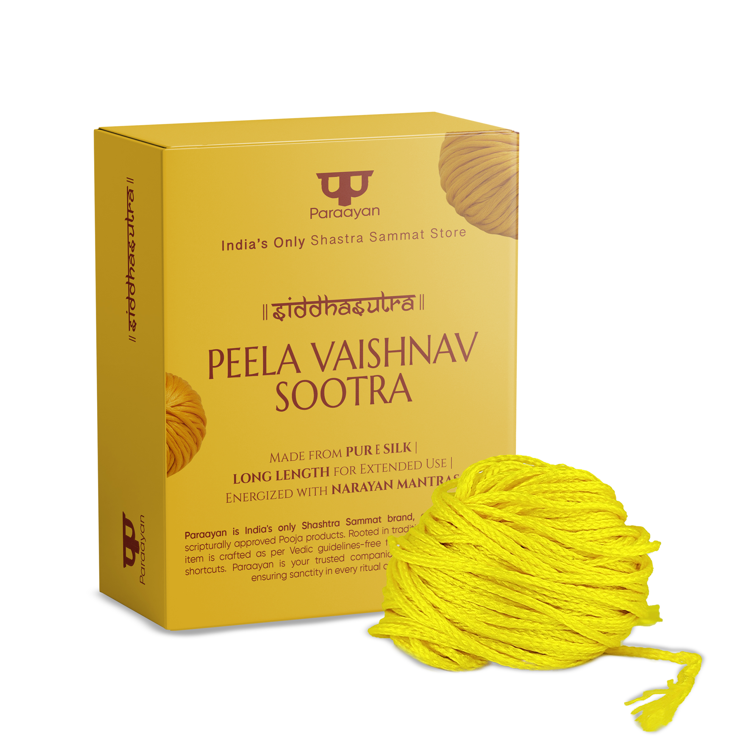 4 Paraayan Peela Vaishnav Sootra | 25 Meter | Pack of 2 | Blessed with Mantras | Traditional Yellow Thread (Peela Dhaga) For Devotional Practices And Protection - Image 1