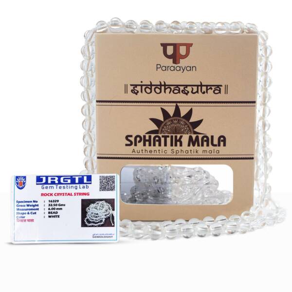 Paraayan Natural Pure Sphatik Mala with  108 Pure Crystal Beads | 6 mm Beads Size for Meditation, Puja Jaap Mala |Pack of 1 - Image 1