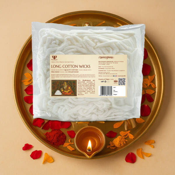 Paraayan Pure Long Cotton Diya Wicks for Pooja | 250 Pieces | Akhand Deep Lambi Batti for Puja - Image 2